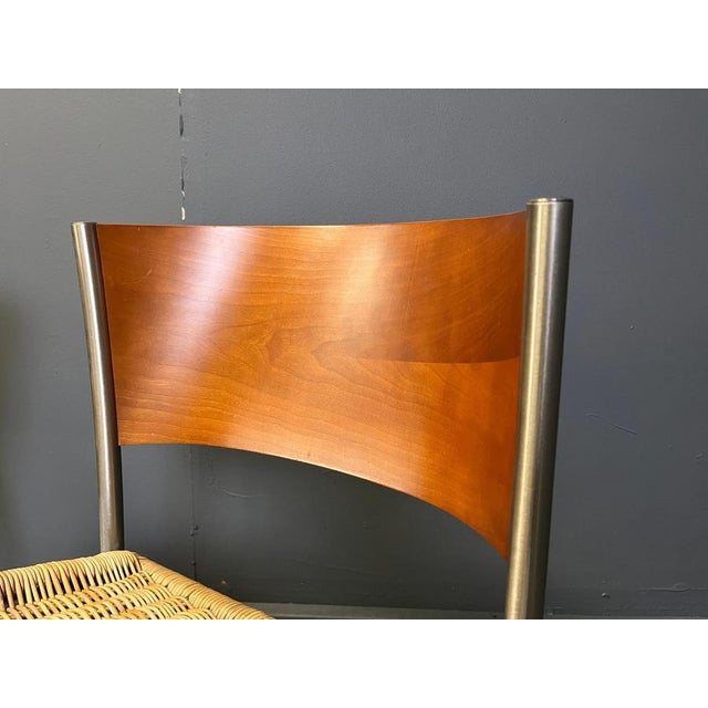 1980s Vintage Italian Wicker and Chrome Dining Chairs, 1980s, Set of 4 For Sale - Image 5 of 8