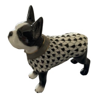 Herend Black/White Fishnet Boston Terrier For Sale