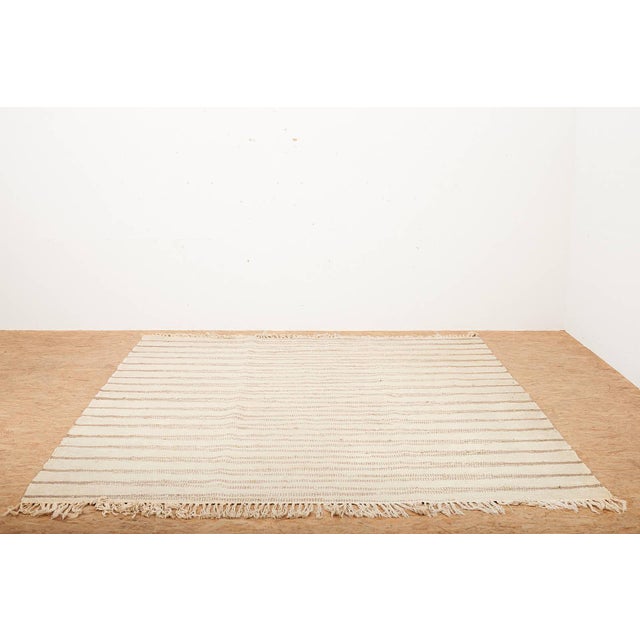 Handwoven Wool Rug in Beige Brown Stripes For Sale - Image 12 of 12