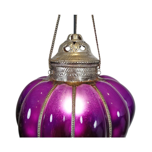 Vintage nickel and purple sprayed glass pumpkin lantern. Traditional Rajasthan style colorful hanging lantern. Great...