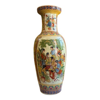 Large Vintage Asian Style Hand Painted Satsuma Orange Vase For Sale