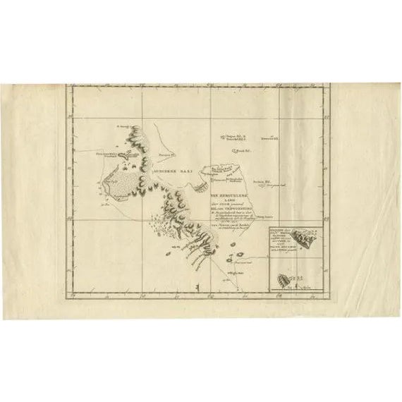 Antique Map of the Coast of Kerguelens Island by Cook, 1803 For Sale