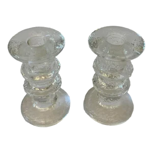 Small Pair of Modernist Candle Holders Attributed to Kosta Boda