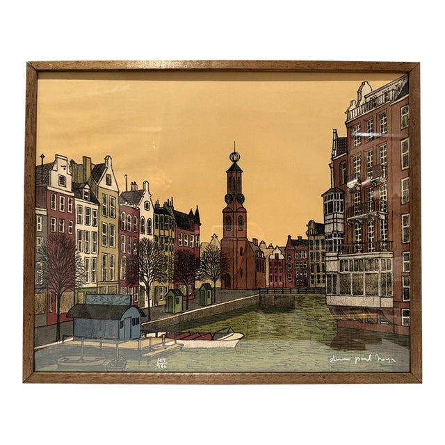 Mid 20th Century Denis Paul Noyer Signed Limited Edition European Canal Cityscape Print 109/260 For Sale