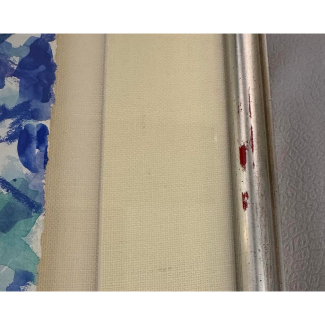 Early 21st Century Large Signed James Busby Forest Landscape Painting – Vibrant Blue & Rust Woodland Scene – Professionally Framed – 35” X 32” For Sale - Image 5 of 6