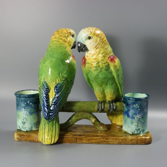 19th Century Rare Delphin Massier Parrots Figural Vase For Sale - Image 5 of 18