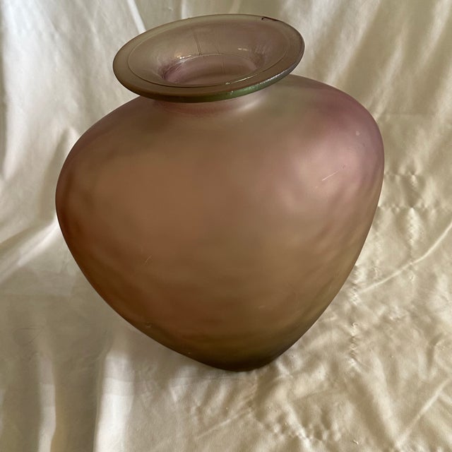 Huge Handblown, Glass, Dusty Purple, Gray Heart Shaped Floor, Vase, or Statement Vase Soft iridescent in the finish