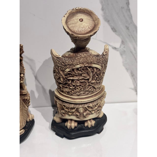 Pair of Antique Chinese Emperor & Two Empress Carved Oriental Figurines - For Sale - Image 10 of 12