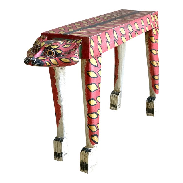 1970s Folk Art Hand Crafted Wooden Cat Side Table Chairish