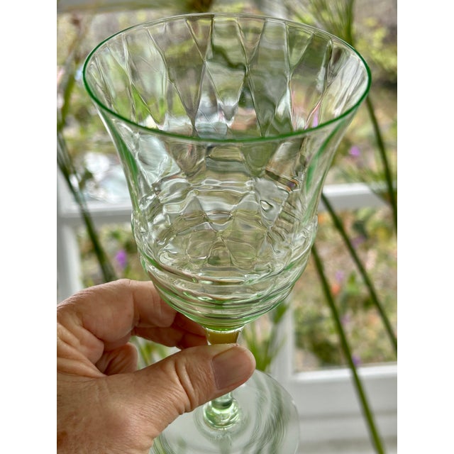 Vintage Weston Green Glass Wine Goblets Ripple Optic Pattern - Set of 8 For Sale In San Francisco - Image 6 of 6