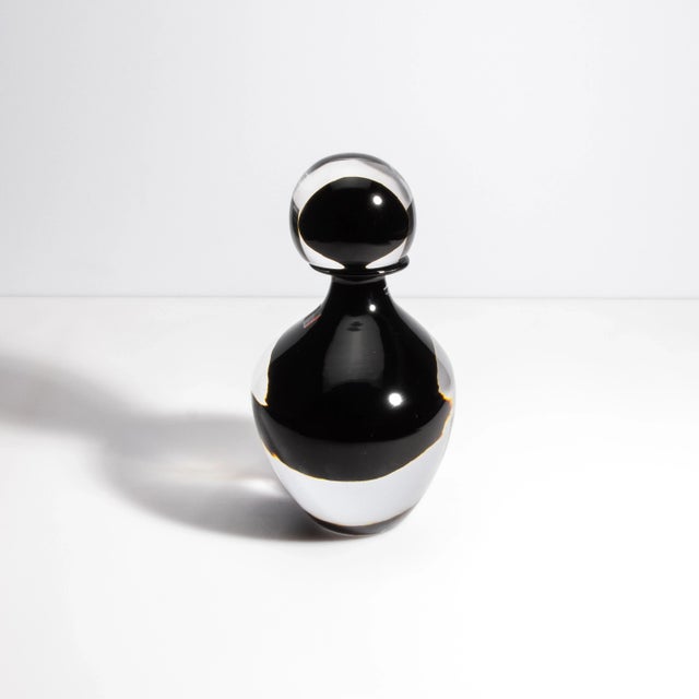 Hand Blown Murano Bottle in Onyx Black Medium For Sale - Image 4 of 12