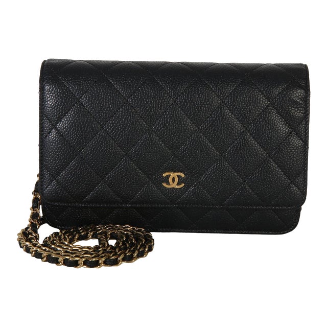 Black Quilted Caviar Classic Wallet On Chain For Sale