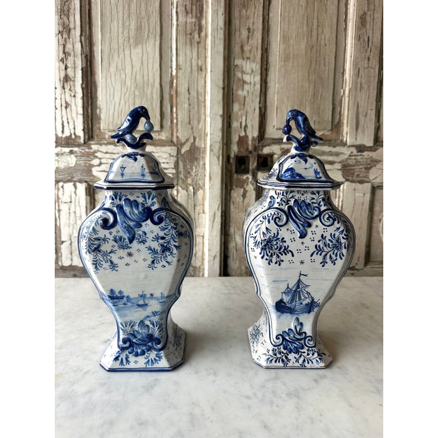 Blue Vintage Vases in Earthenware, 1940s, Set of 2 For Sale - Image 8 of 8