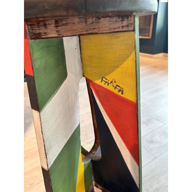 Wood Futurist Stool in Tempera on Wood by Vittorio Osvaldo Tommasini for Farfa, 1920s For Sale - Image 7 of 11