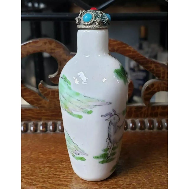 Chinese Mid 20th Century Chinese Porcelain Goats Motif Snuff Bottle For Sale - Image 3 of 5