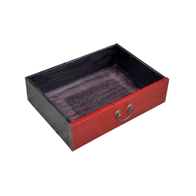 Brick Red Oriental Classic Slim Red Lacquer Narrow Tall Storage Cabinet For Sale - Image 8 of 10