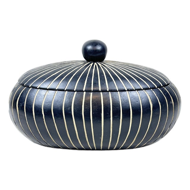 Vintage Black and White Oval Shaped Lidded Box For Sale