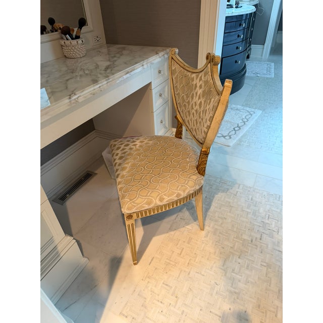 French Dixie & Grace Shield‑Back Occasional Chair – Gilt Accents & Custom Upholstery For Sale - Image 3 of 9