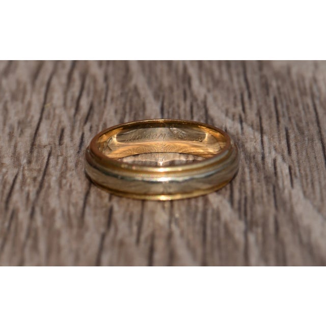 Contemporary The Abbey Road: Vintage Signed Two-Tone 14 Karat Wedding Band For Sale - Image 3 of 5