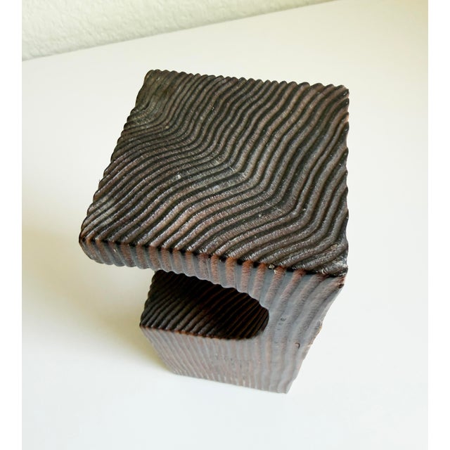 Modernist sculptural object carved from pine wood, finished in Japan's traditional shou sugi ban (yakisugi in Japan), a...