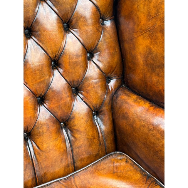 Antique Wing Back Chairs in Brown Leather, 1890, Set of 2 For Sale - Image 10 of 11