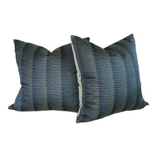 Scalamandre Wavelength Blue and Navy 22" Pillows - Set of 2 For Sale