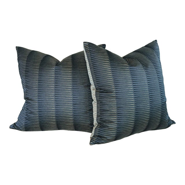 Scalamandre Wavelength Blue and Navy 22" Pillows - Set of 2 For Sale