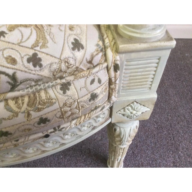 Textile French Carved and Painted Armchairs With Portraits - a Pair For Sale - Image 7 of 13