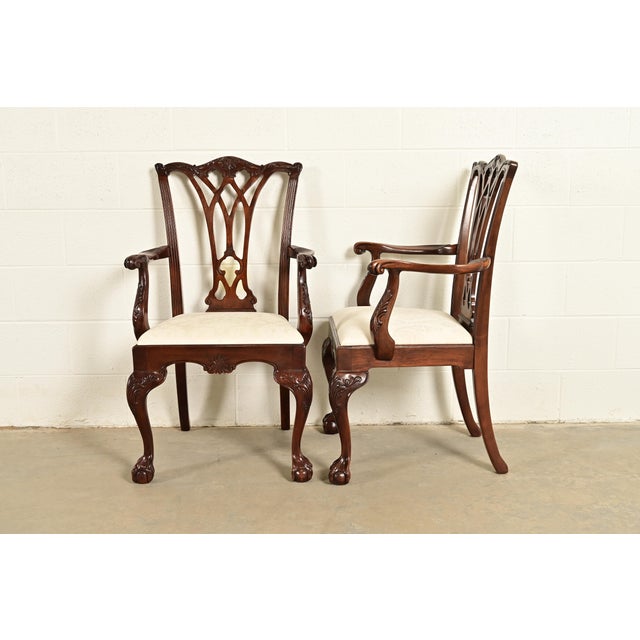 Drexel Heritage Chippendale Carved Mahogany Armchairs, Pair For Sale - Image 9 of 13