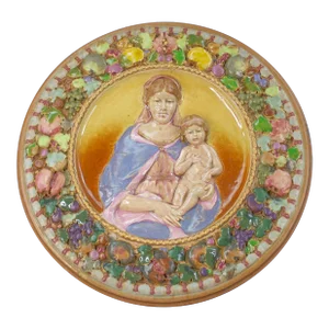 Mid 20th Century Northwestern Terra Cotta Company Fine Ceramic Roundel Embossed Madonna and Child