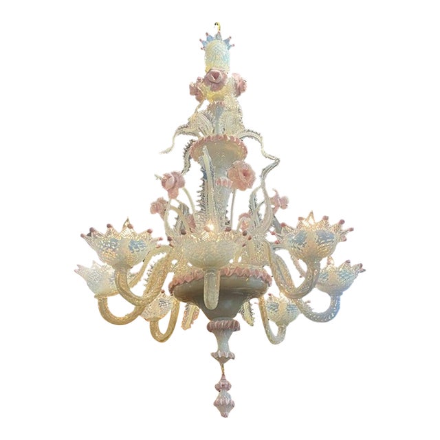 Antique Venetian Opalescent and Pink Chandelier For Sale