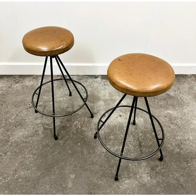 Vintage French Industrial Metal Frame Bar Stools, 1970s, Set of 2 For Sale - Image 6 of 13