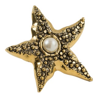 Guy Laroche Gilt Metal and Pearl Starfish Pin Brooch For Sale