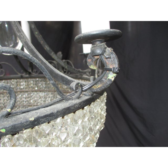 Vintage Chandelier Crystal Beaded Bowl Chandelier Circa 40s For Sale - Image 9 of 13