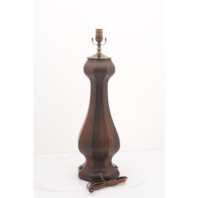 Wood Pair of Early 20th Century Mahogany Trestle Lamps - England For Sale - Image 7 of 10
