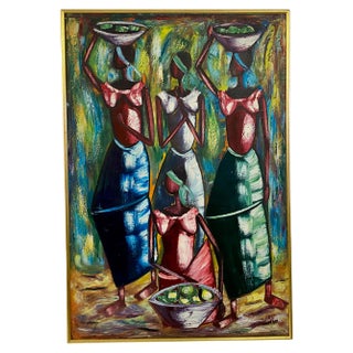 Women Carrying Baskets, 1970s, Oil on Canvas, Framed For Sale