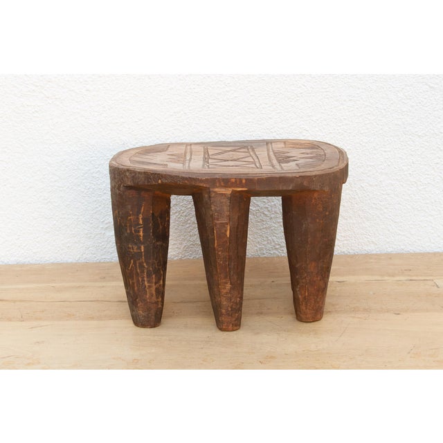 Vintage African Geometric Nupe Carved Stool For Sale - Image 4 of 9