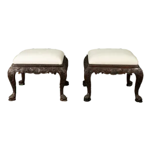 Pair of Large Scale Antique English Regency Style Walnut Ottomans