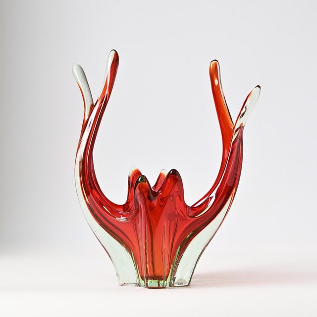 1970s Red and Uranium Murano Glass Bowl, 1960s For Sale - Image 5 of 15