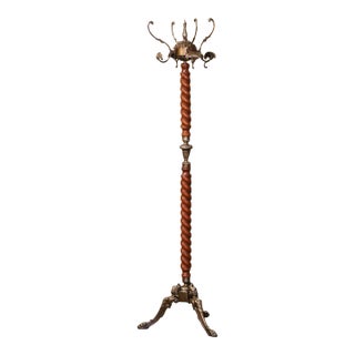 Early 20th Century French Walnut and Brass Barley-Twist Hall Tree For Sale