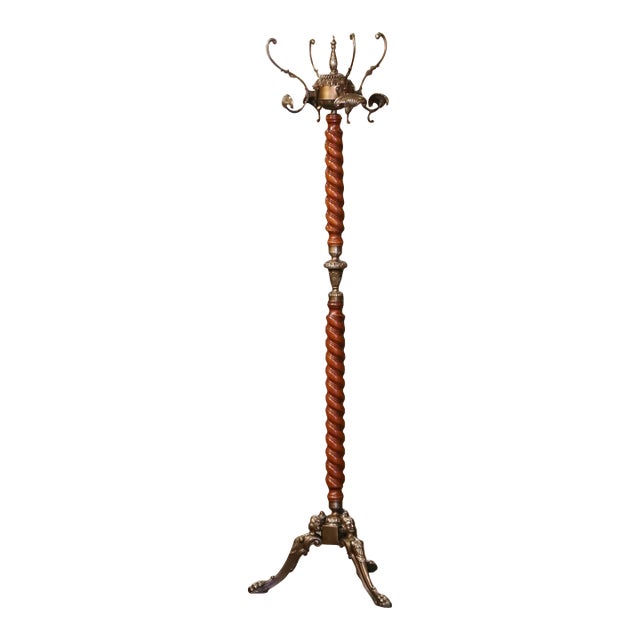 Early 20th Century French Walnut and Brass Barley-Twist Hall Tree For Sale