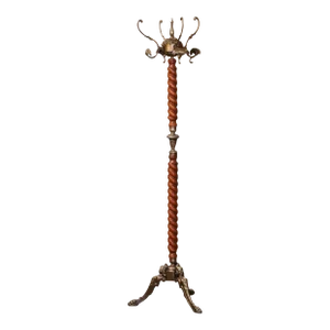 Early 20th Century French Walnut Barley Twist and Gilt Brass Standing Hall Tree
