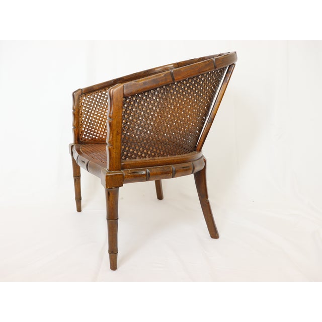 Vintage Regency Style Faux Bamboo Wood and Cane Tub Chair For Sale In Chicago - Image 6 of 12