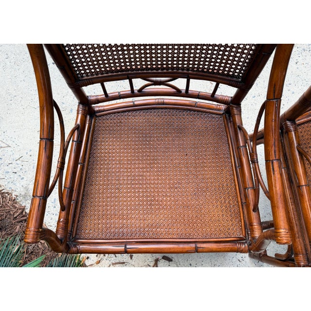 Vintage Chinoiserie Rattan Bamboo Armchairs Woven Cane Seat & Backrest 1970s Vintage For Sale - Image 9 of 14