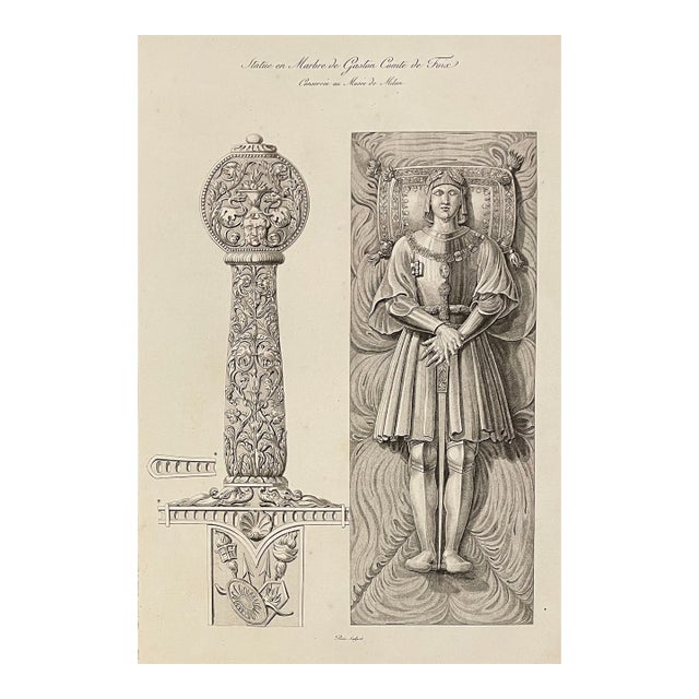 1825 Gaston De Foix Tomb and Sword French Engraving For Sale
