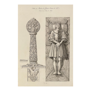 1825 Gaston De Foix Tomb and Sword French Engraving
