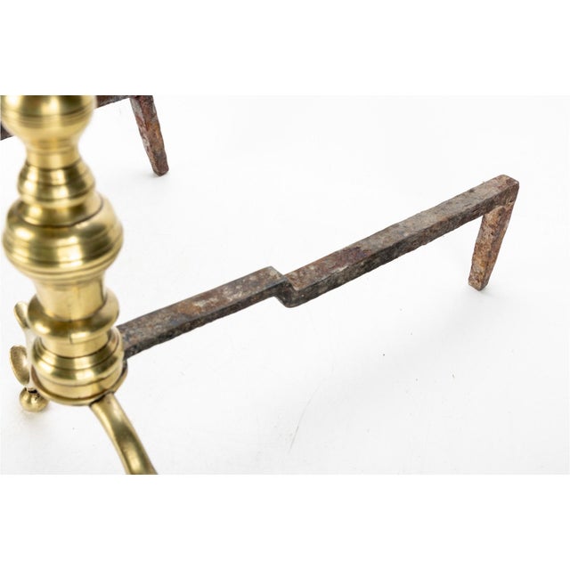 18th Century 18th Century Ribbed Brass Andirons—A Pair For Sale - Image 5 of 6