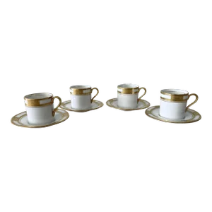 Vintage Aynsley Empress Gold Embossed Trim Demitasse Cup & Saucer Set, England- 8 Pieces
