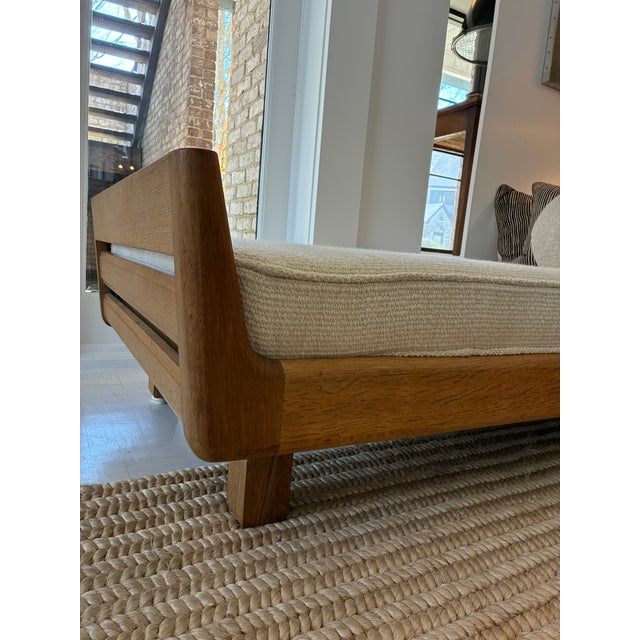 1960s Attributed to Guillerme & Chambron Daybed, Oak and Upholstery For Sale - Image 9 of 17