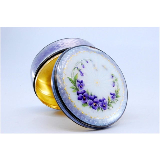 Silver Jewelry Box in Enameled Silver with Floral Motifs and Gilt Interior For Sale - Image 8 of 10